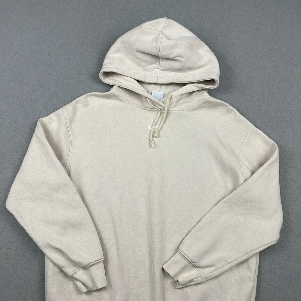 Nike Hoodie Women XS Beige Oversized Phoenix Sweatshirt Center Swoosh Pocket *